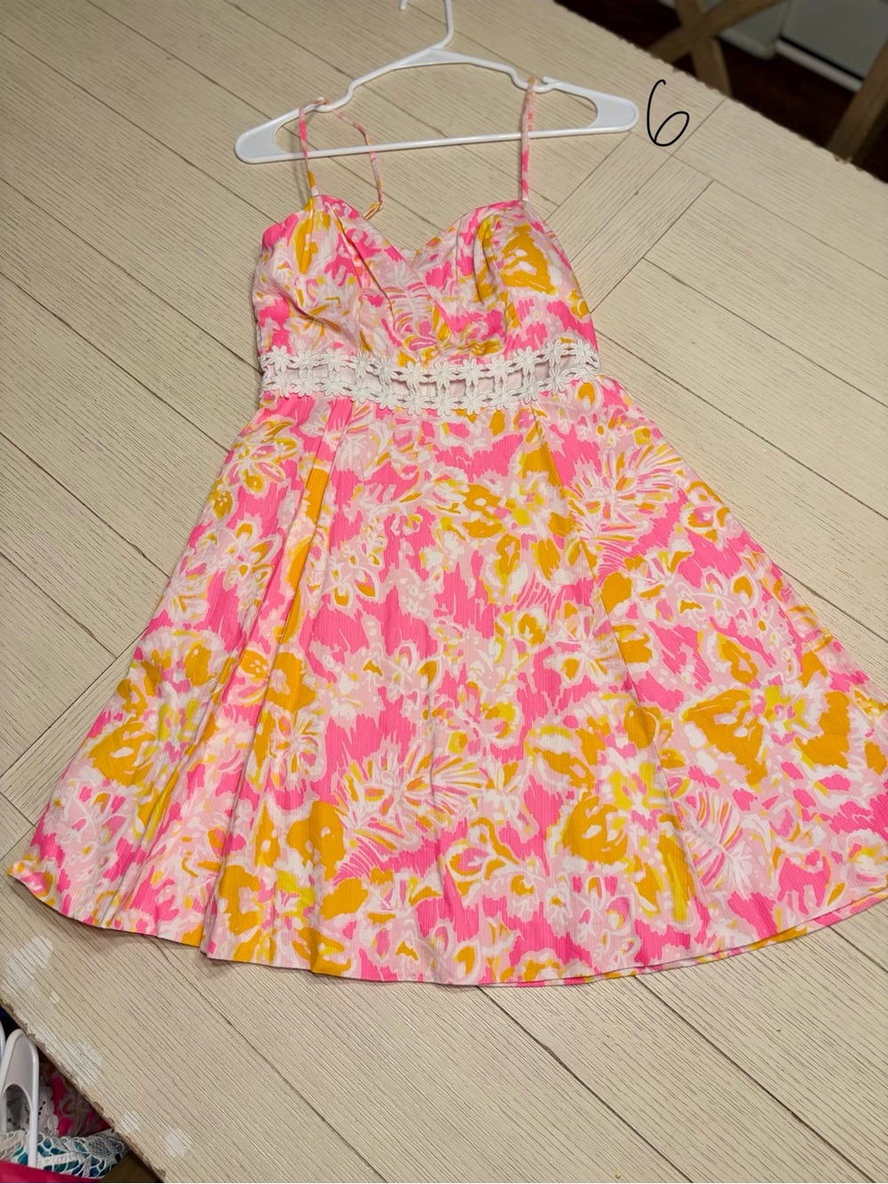 Lilly Pulitzer Pink & Yellow Floral Sundress with Lace Waist